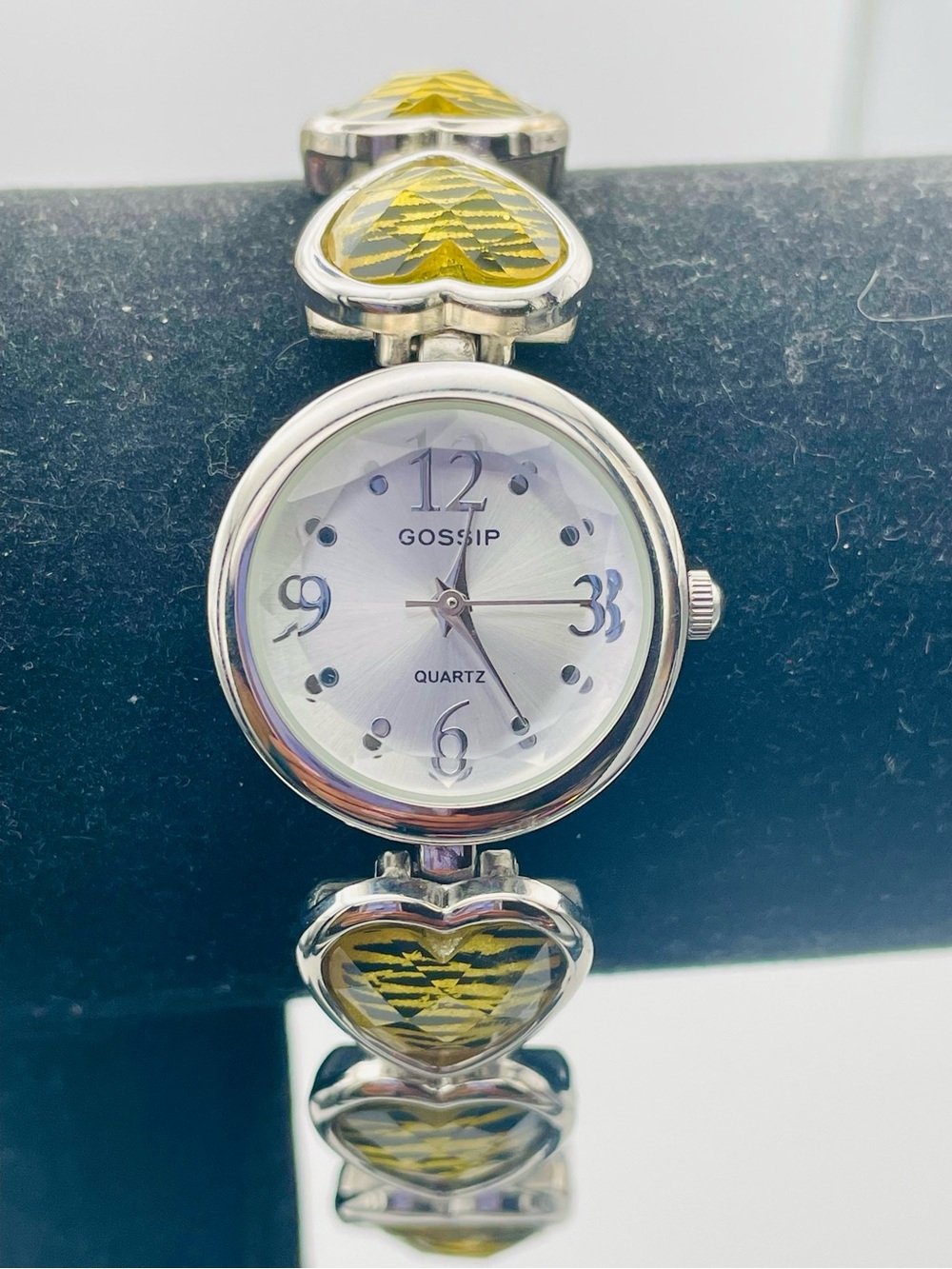 Gossip Silver Bracelet Watch with Yellow Tiger Heart Links. Silver Tone Dial